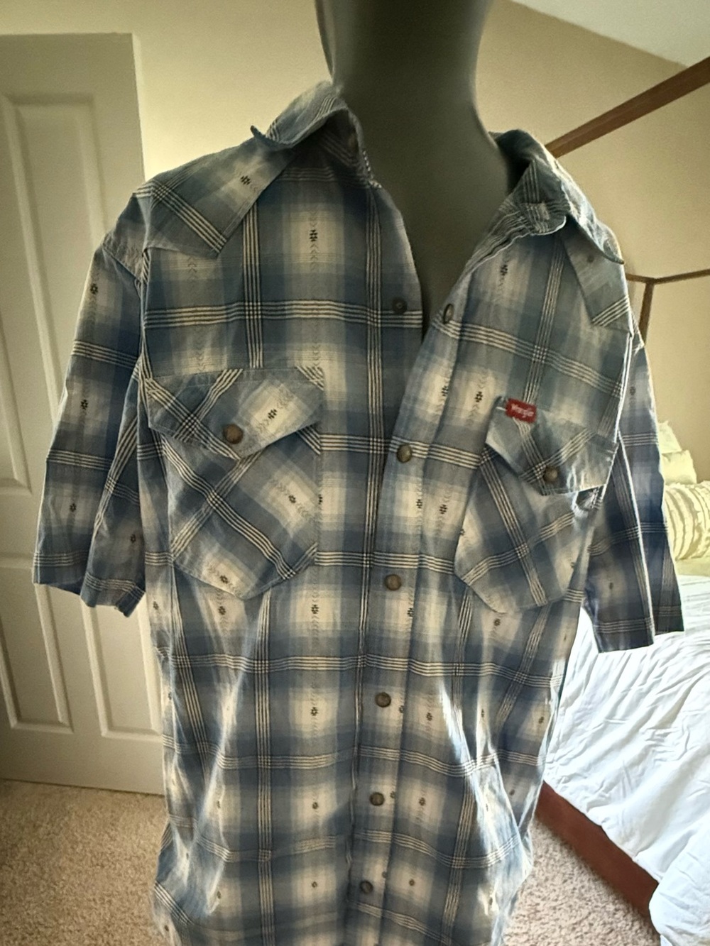 Wrangler Light Blue Plaid Short Sleeve Western Shirt